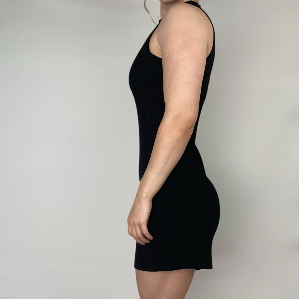 LNA Peak Rib Dress Black Stretch Mini Minimal‎ Casual Club Party Bodycon - Picture 2 of 5